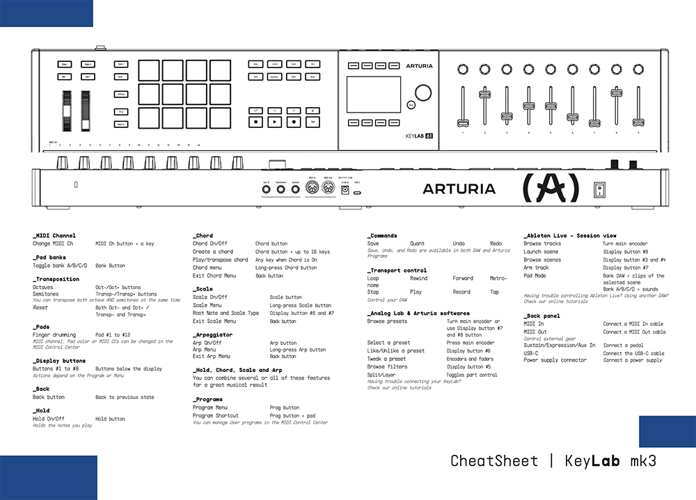 KeyLab mk3 cheatsheet