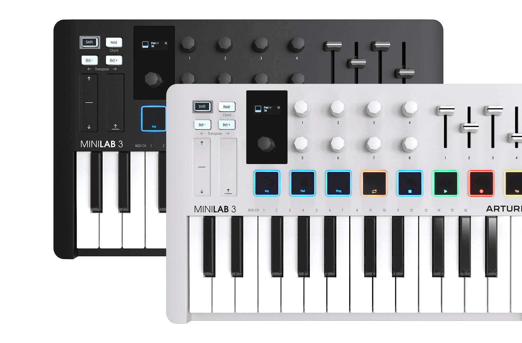 Arturia MiniLab 3 Compact MIDI Keyboard and Pad Controller (White) Bundle  with 6ft MIDI Cable & Cleaning Cloth (3 Items) 